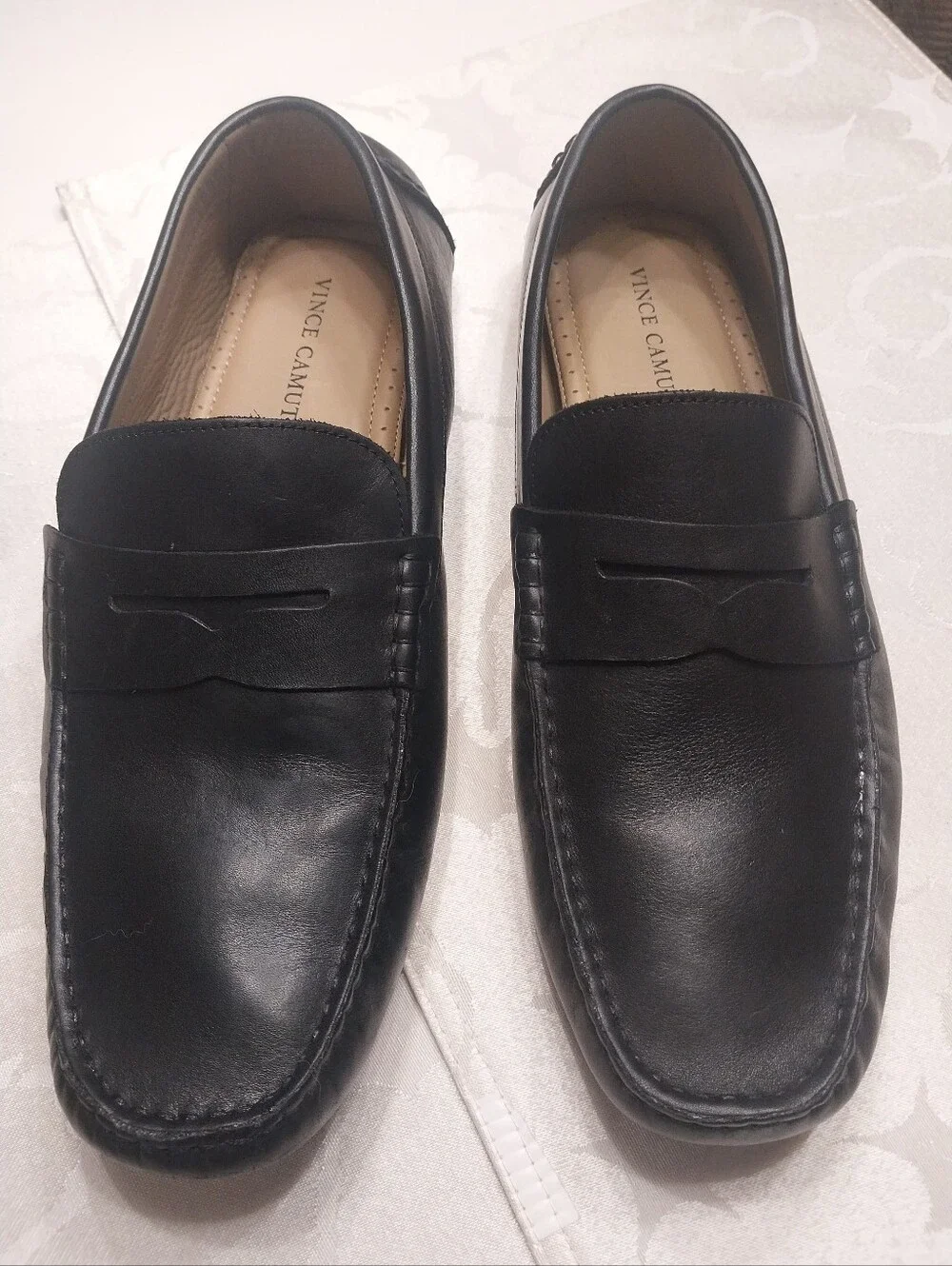 Vince Camuto Esmail Driving Loafers Men's 11.5M Black Leather Moccasin Stitching